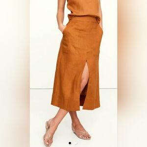 NWT Banana Republic Goldenrod Yellow Linen Midi Skirt Size 4